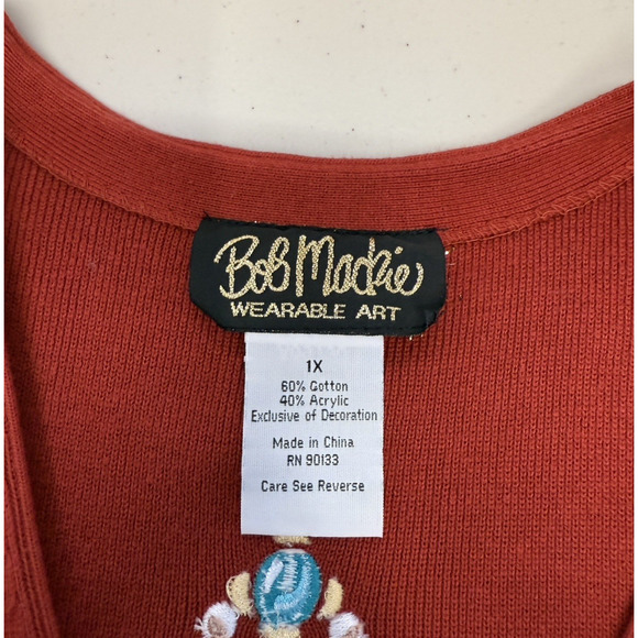 Bob Mackie Embroidered Cardigan Sweater Size 1X Native Aztec Feather Knit Artsy - Picture 4 of 7